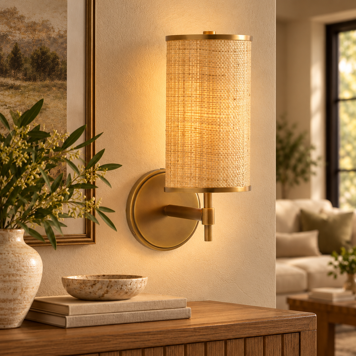 Andre Rattan Cylinder Sconce