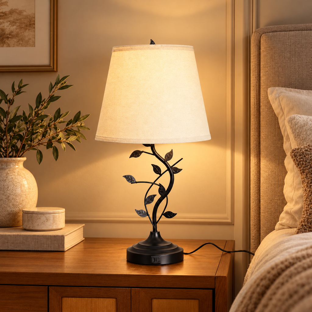 Black Metal Table Lamp with Touch Control and USB A+C