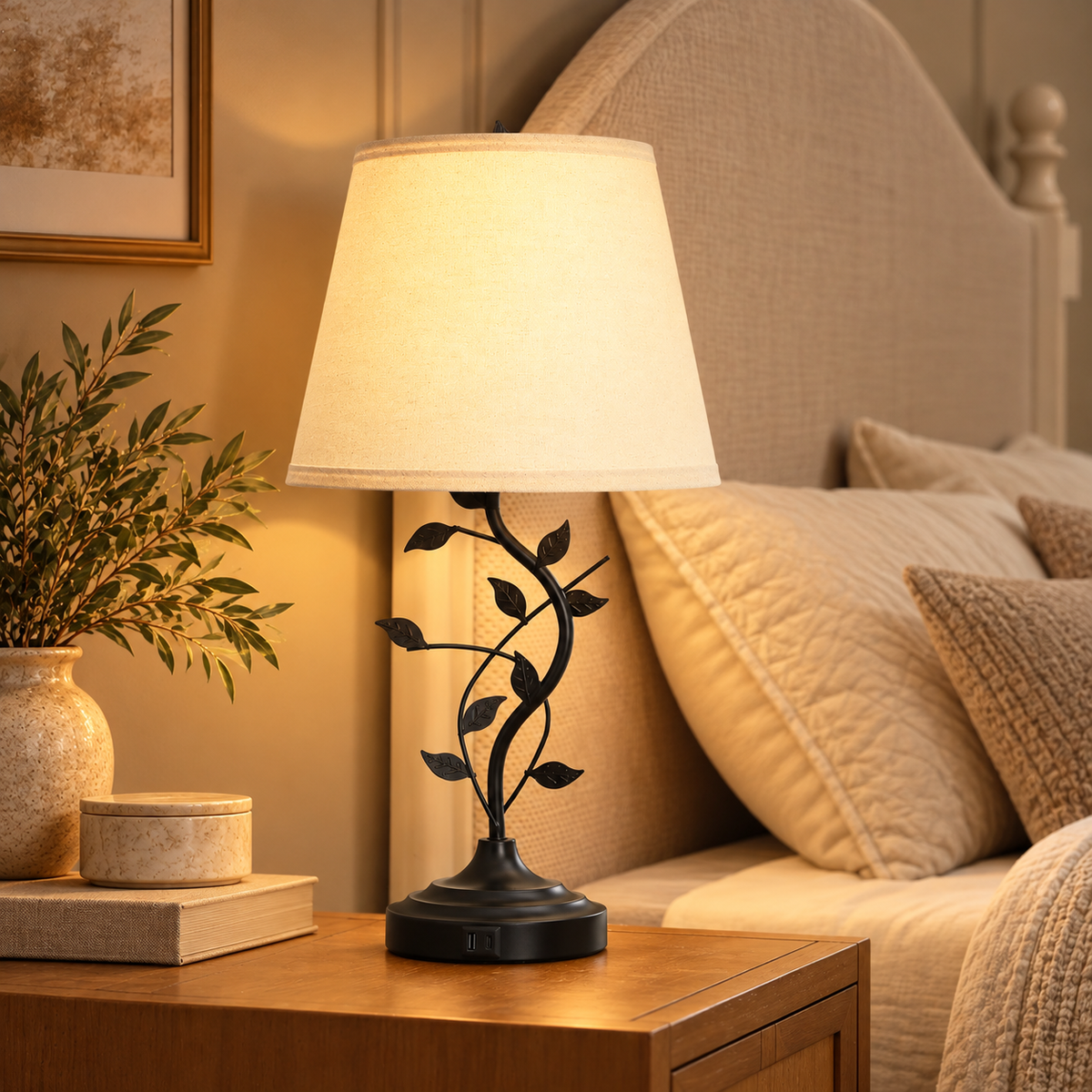 Black Metal Table Lamp with Touch Control and USB A+C