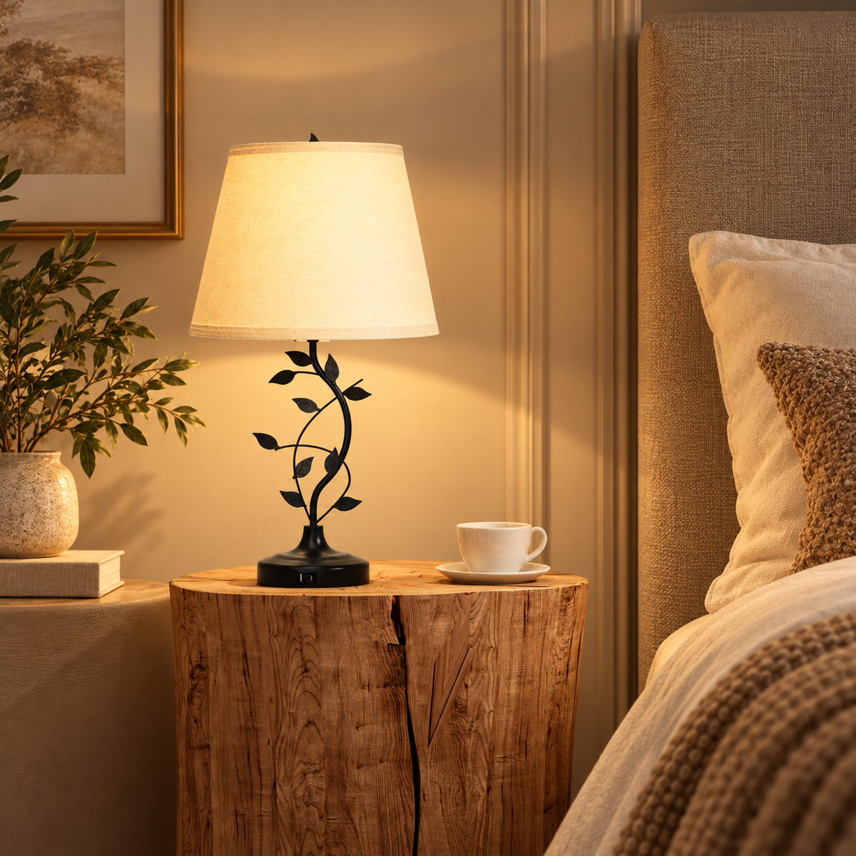 Black Metal Table Lamp with Touch Control and USB A+C