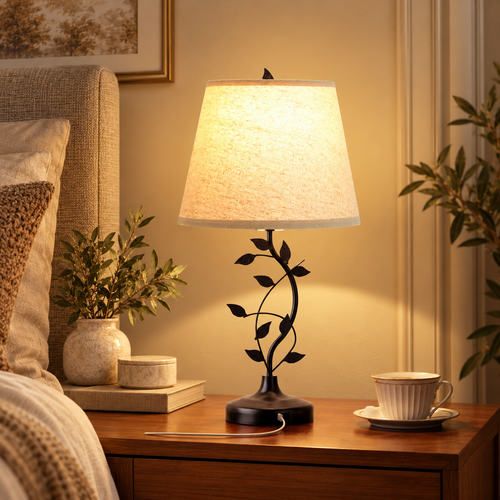 Black Metal Table Lamp with Touch Control and USB A+C