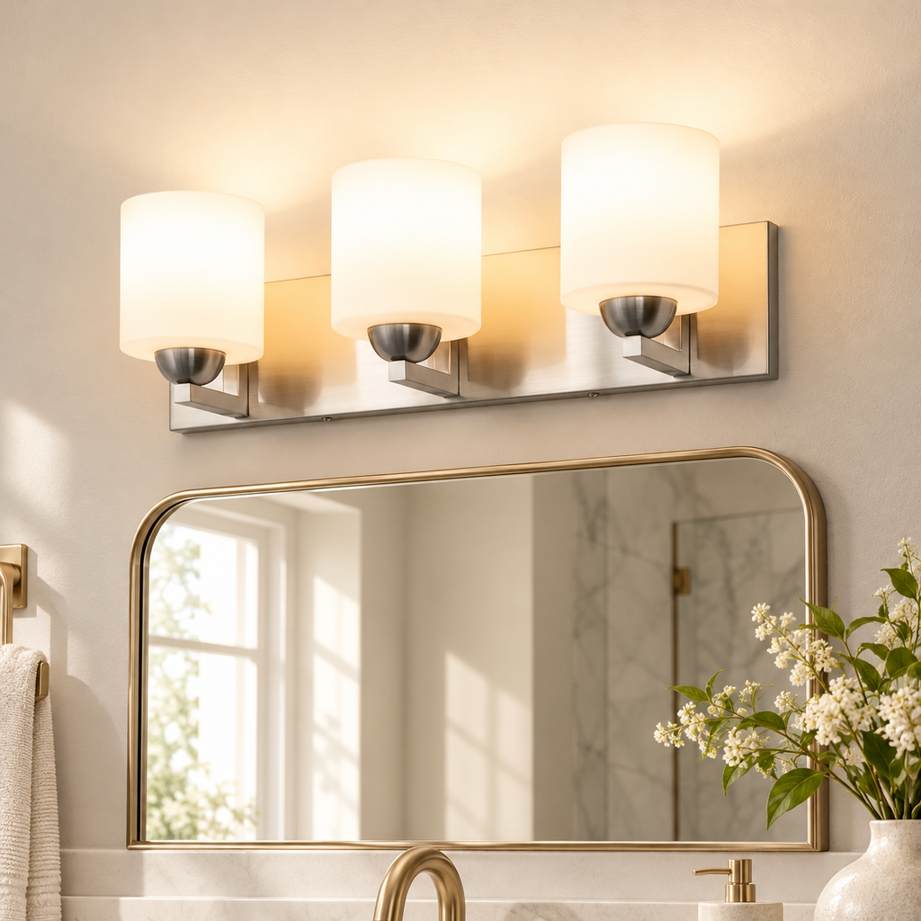 Lepe Metal Vanity Light with Opal Glass Shades