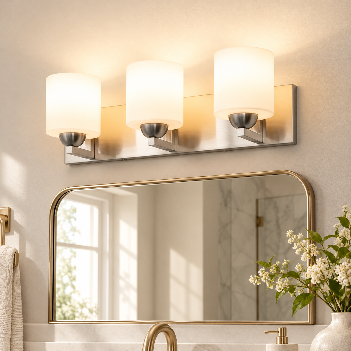 Lepe Metal Vanity Light with Opal Glass Shades