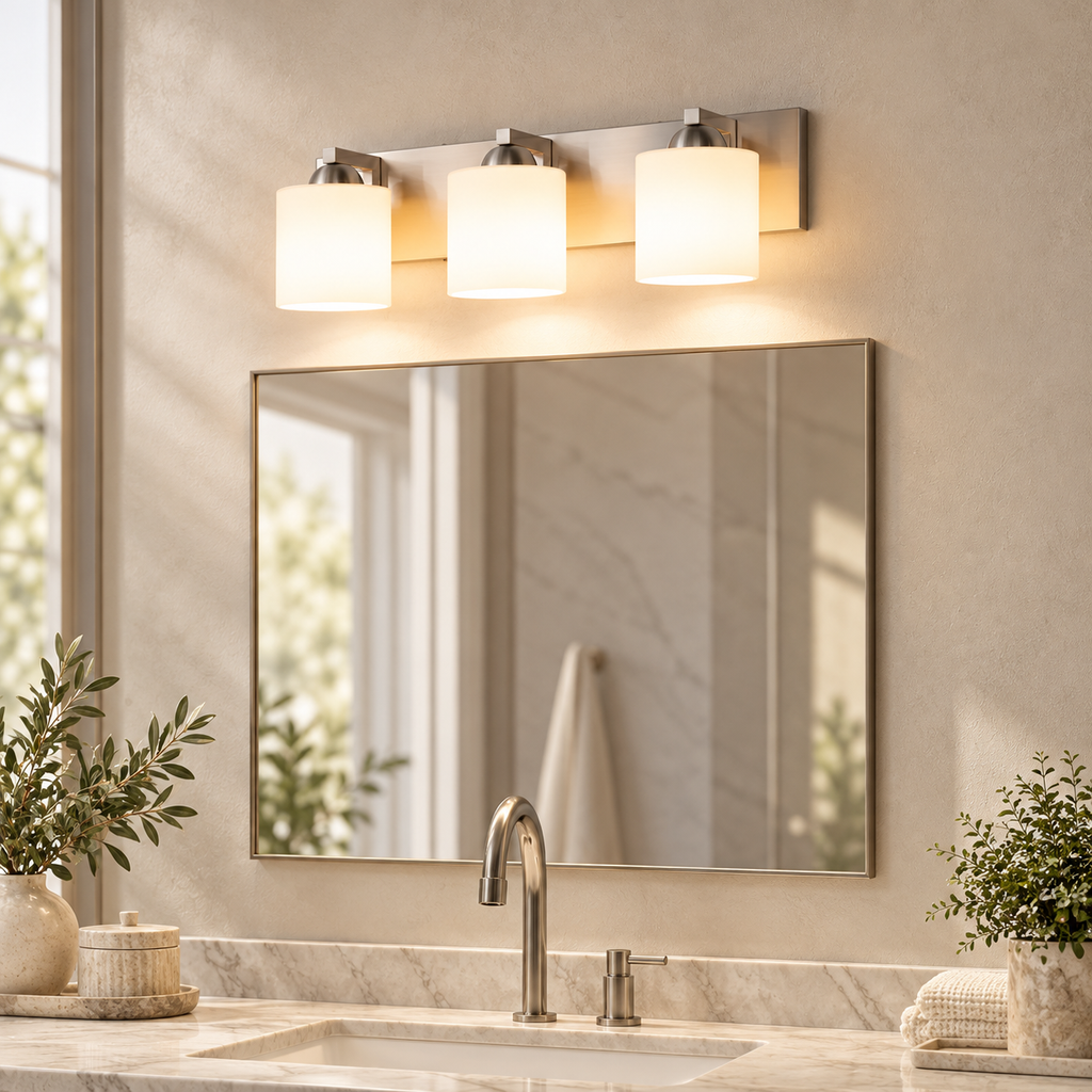 Lepe Metal Vanity Light with Opal Glass Shades