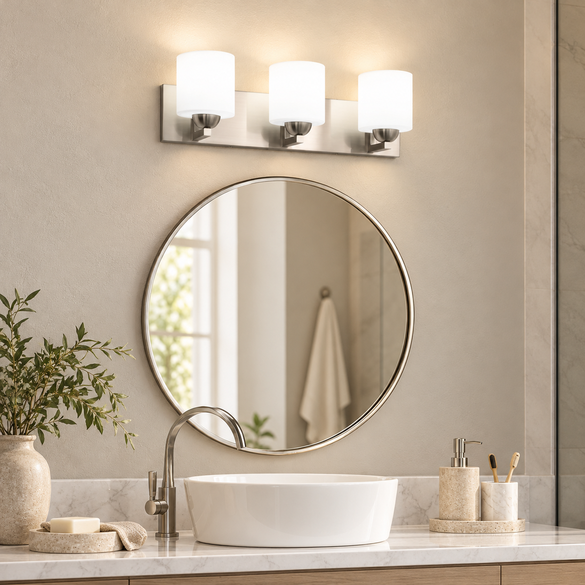 Lepe Metal Vanity Light with Opal Glass Shades