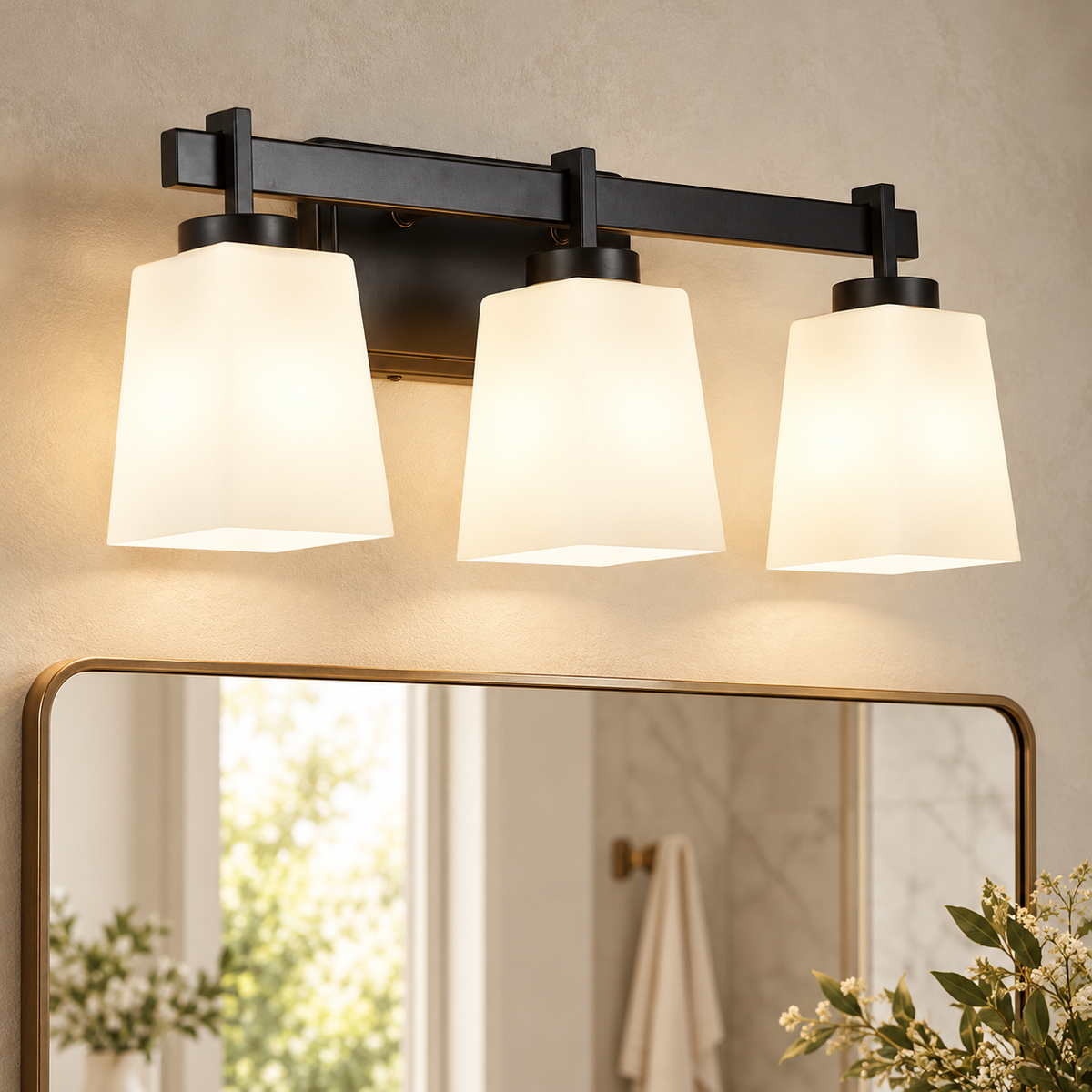 Modern Vanity Light with Milk Glass Shades