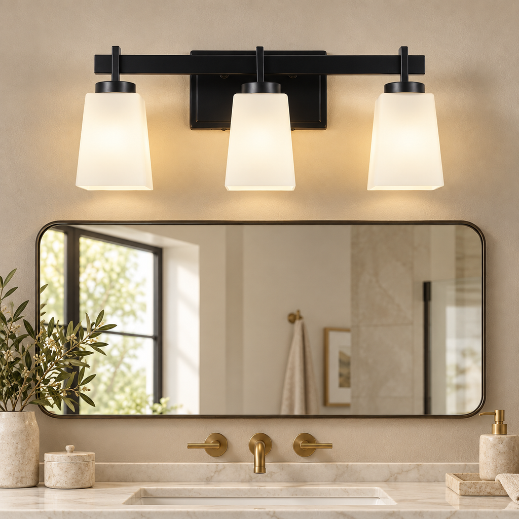 Modern Vanity Light with Milk Glass Shades