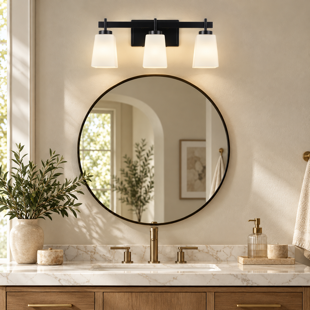 Modern Vanity Light with Milk Glass Shades