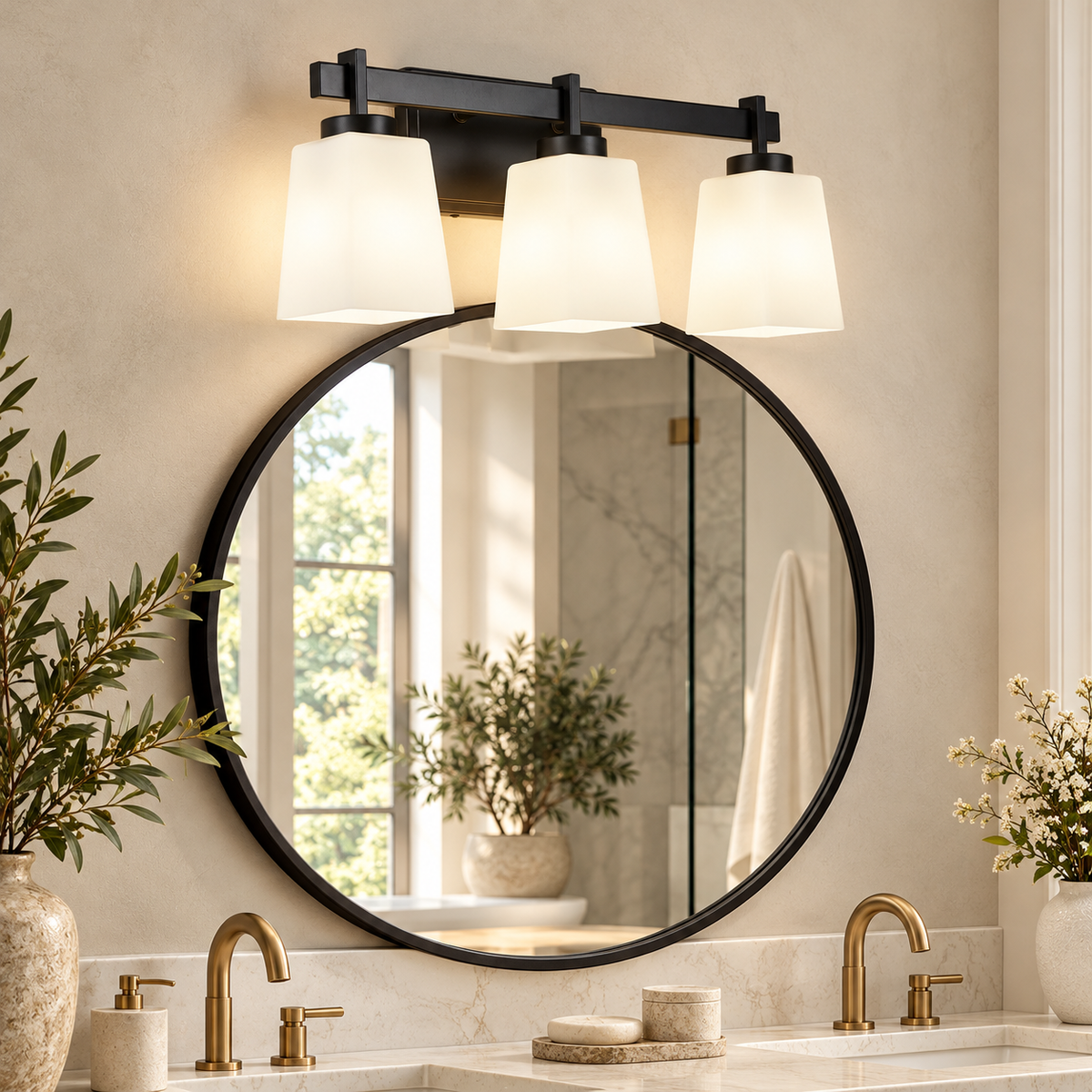 Modern Vanity Light with Milk Glass Shades