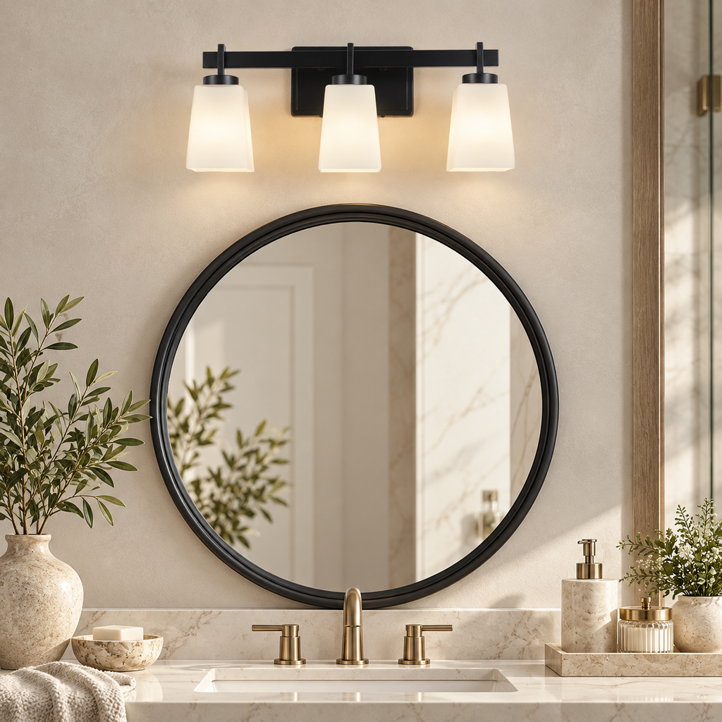 Modern Vanity Light with Milk Glass Shades