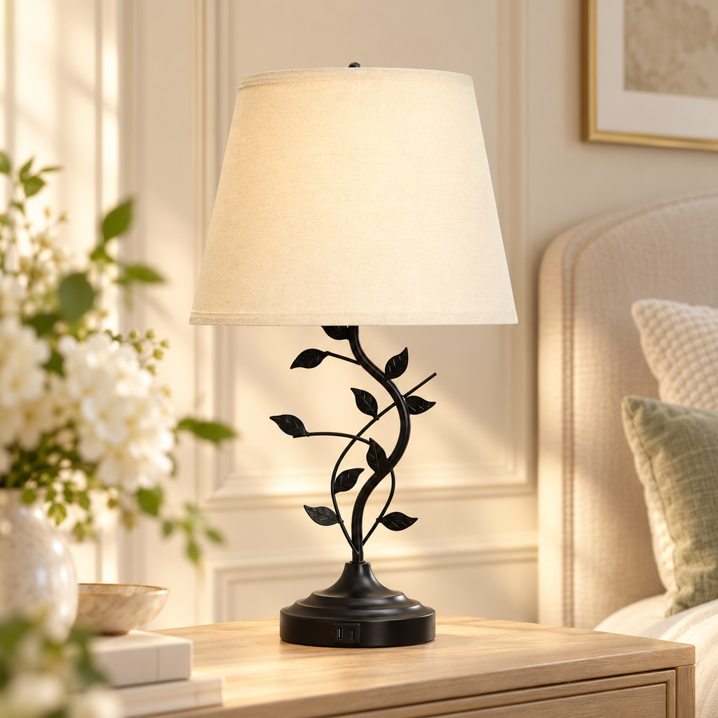 Black Metal Table Lamp with Touch Control and USB A+C