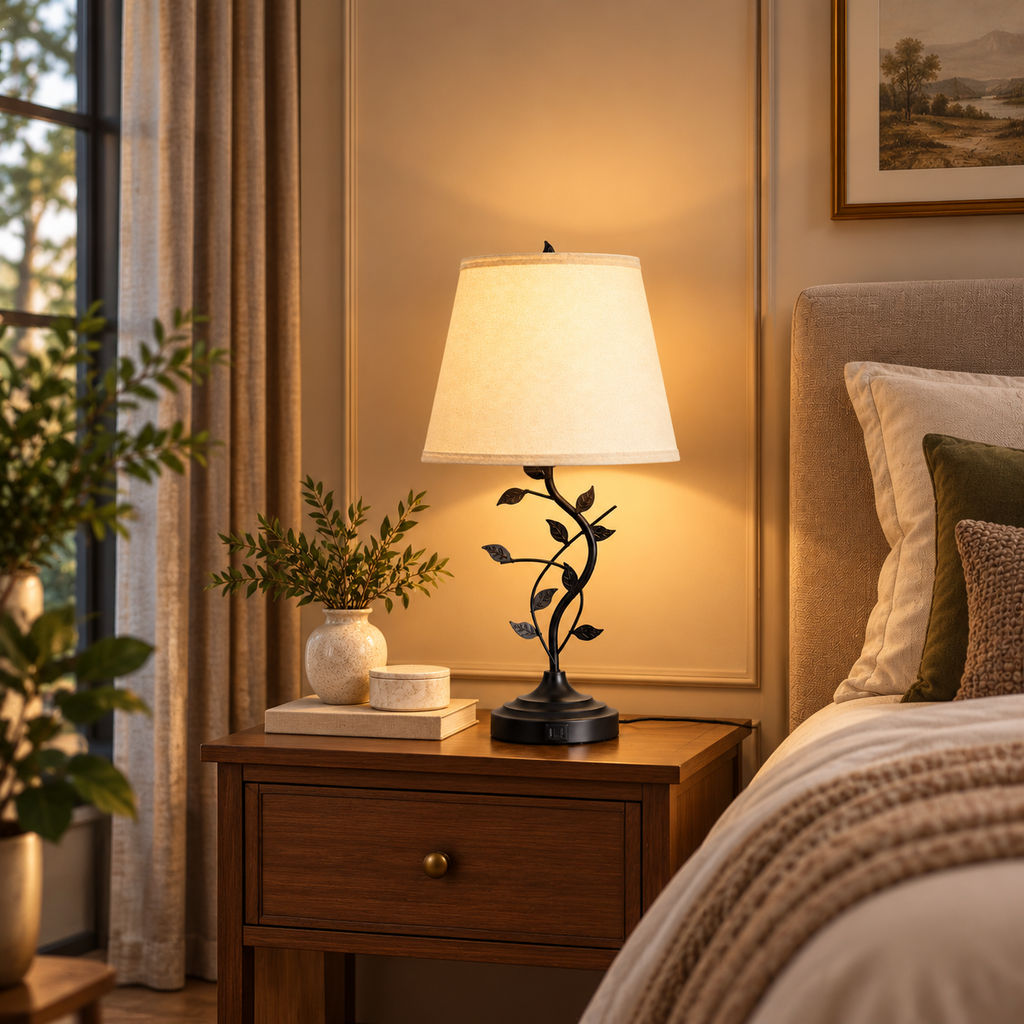Black Metal Table Lamp with Touch Control and USB A+C